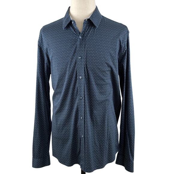 Butter cloth Men's XL Regular Fit Blue Geo Print Cotton Button Down Shirt - Picture 2 of 9